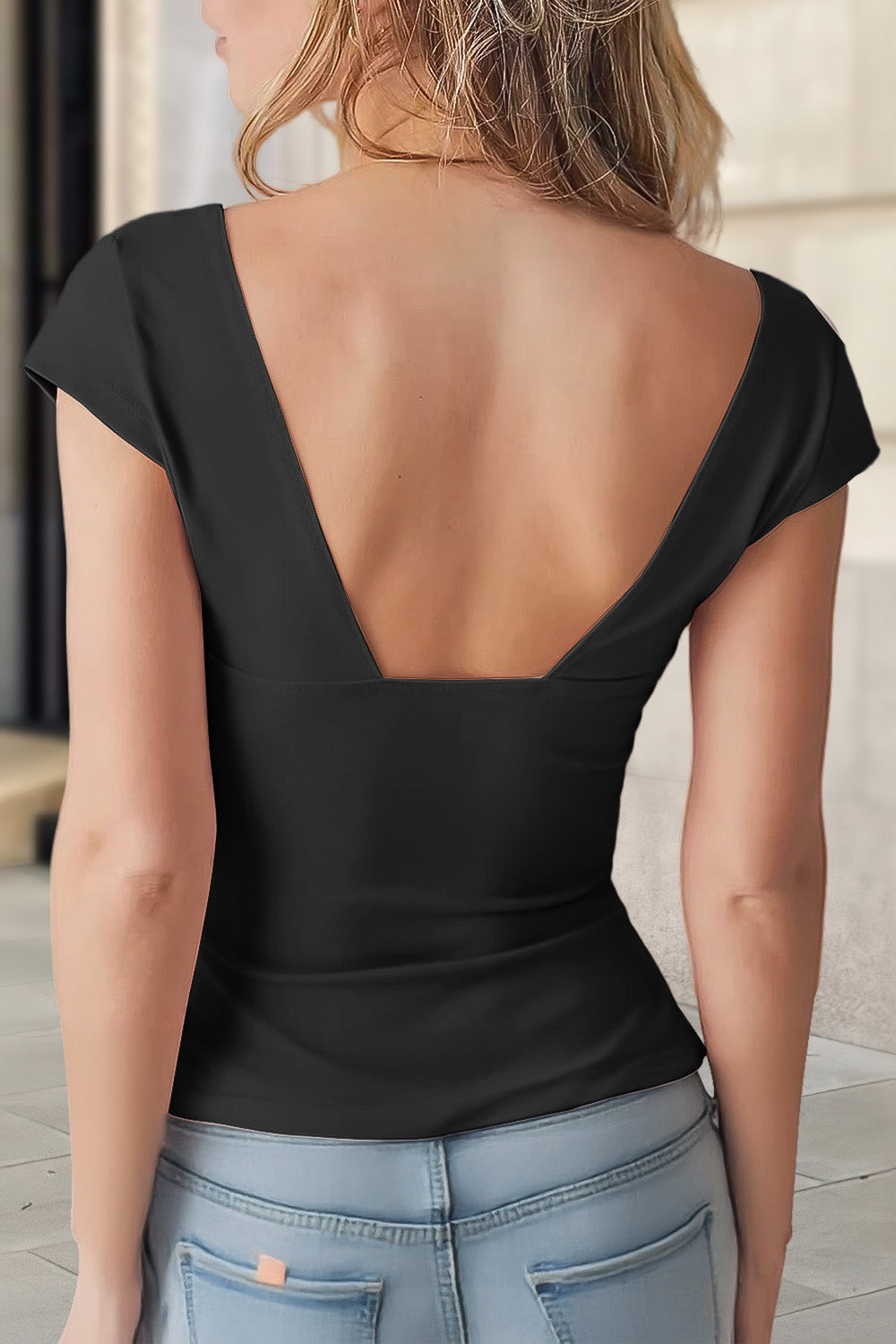 V - neck Sleeveless Top with an Open Back: Casual and Sexy