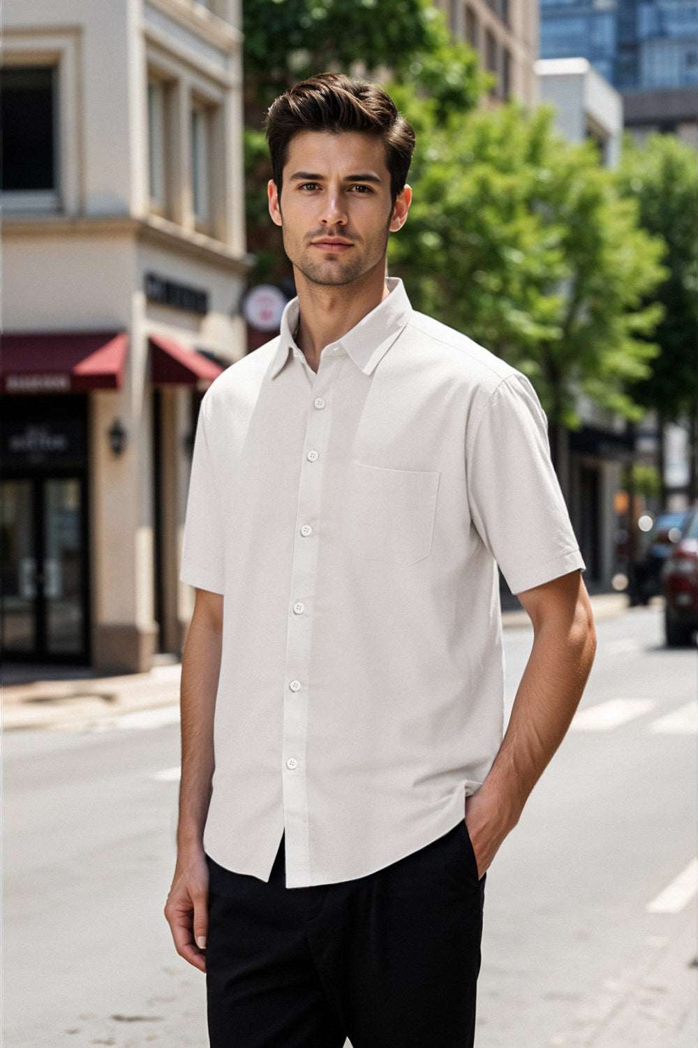 Men's Cotton Short sleeve Shirt in Solid Color