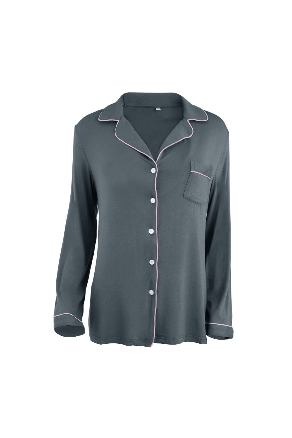 Long - Sleeved Top and Trousers Pajama Set with Open - Collar and Button - Front Design