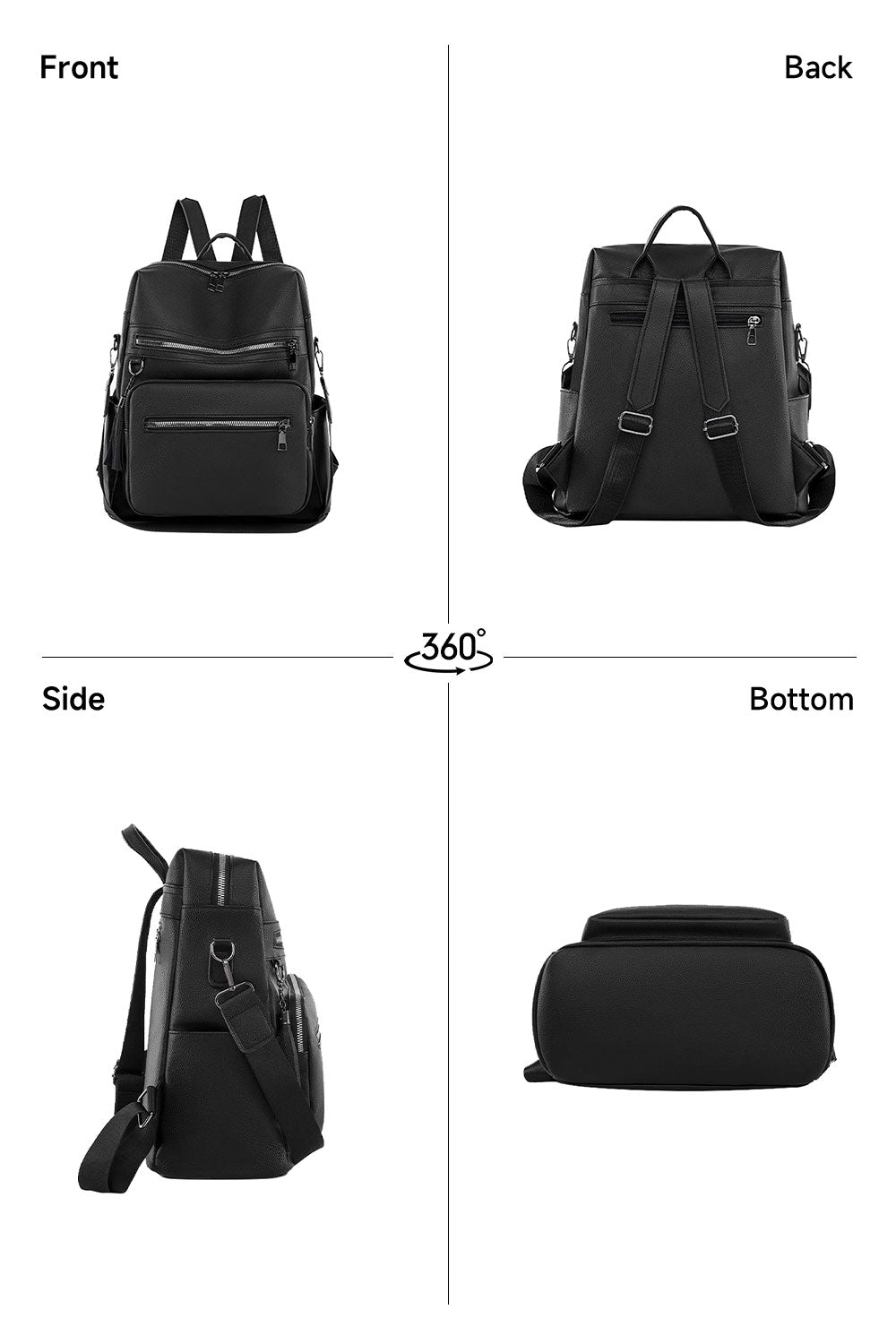 Black Large-capacity Backpacks Made of PU Leather