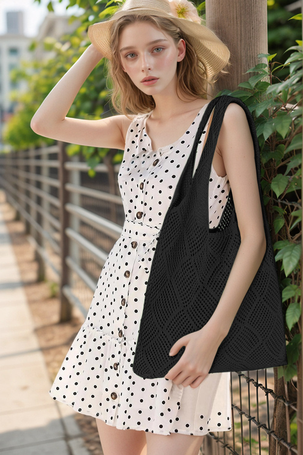 Knitted Shoulder Bag Hollow Tote Bag Handbag