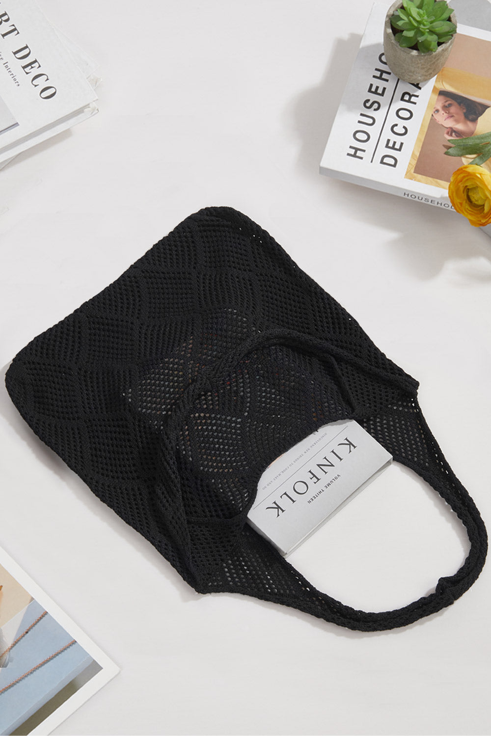 Knitted Shoulder Bag Hollow Tote Bag Handbag