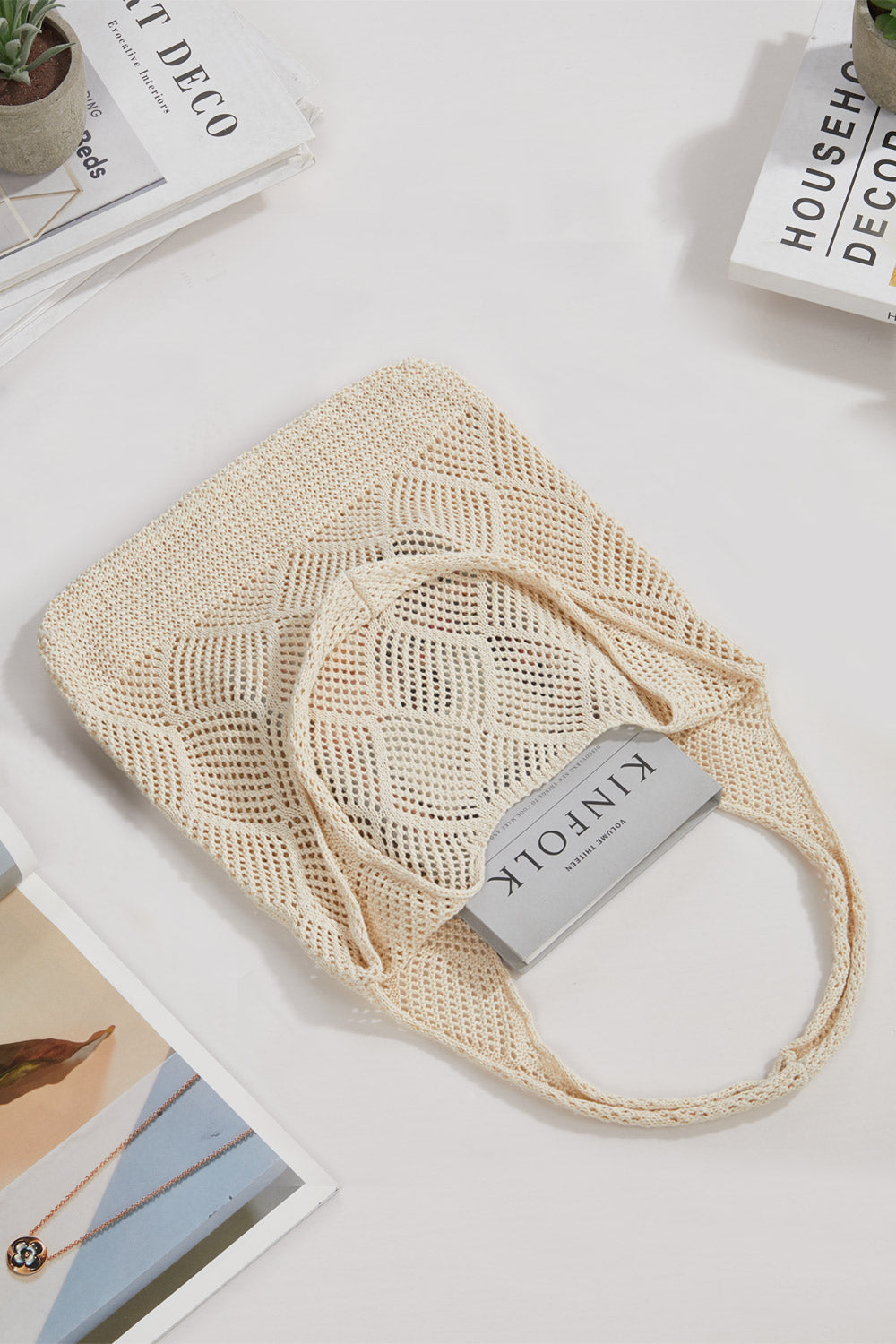 Knitted Shoulder Bag Hollow Tote Bag Handbag