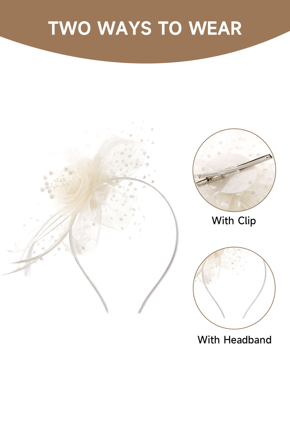 Dual - use Headband & Barrette with Netting, Flower and Feather Designs