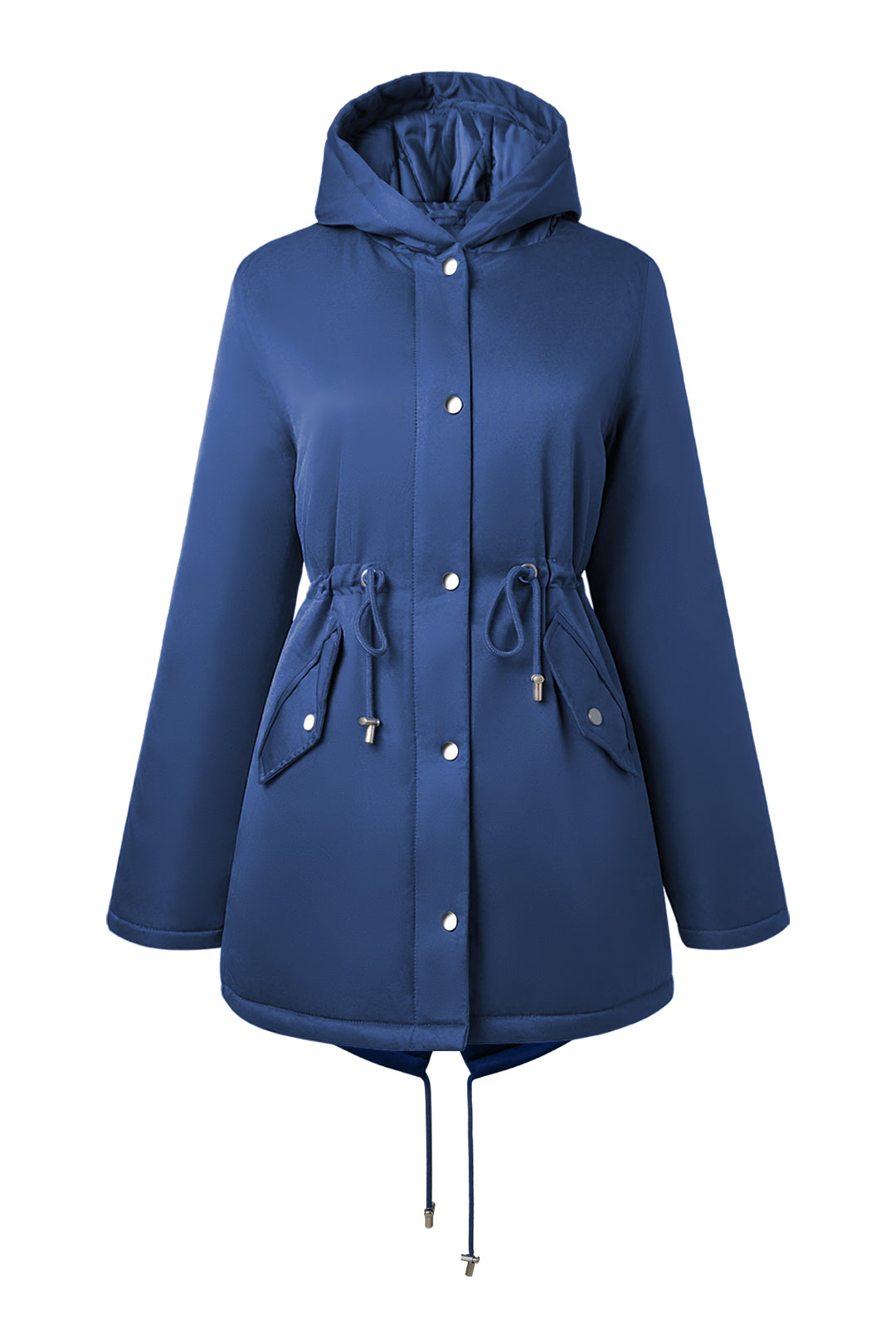 Midi warm puffer coat with nipped waist and tie belt