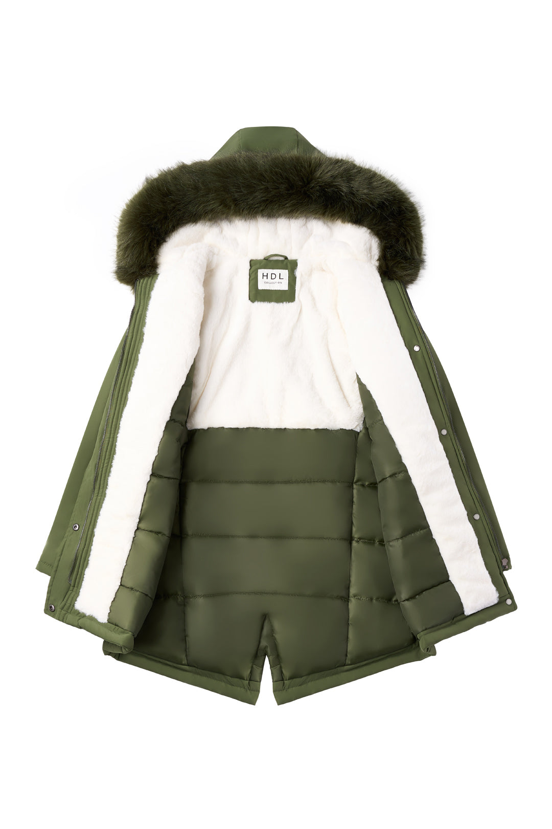 Versatile minimalist puffer coat with hood and fur collar