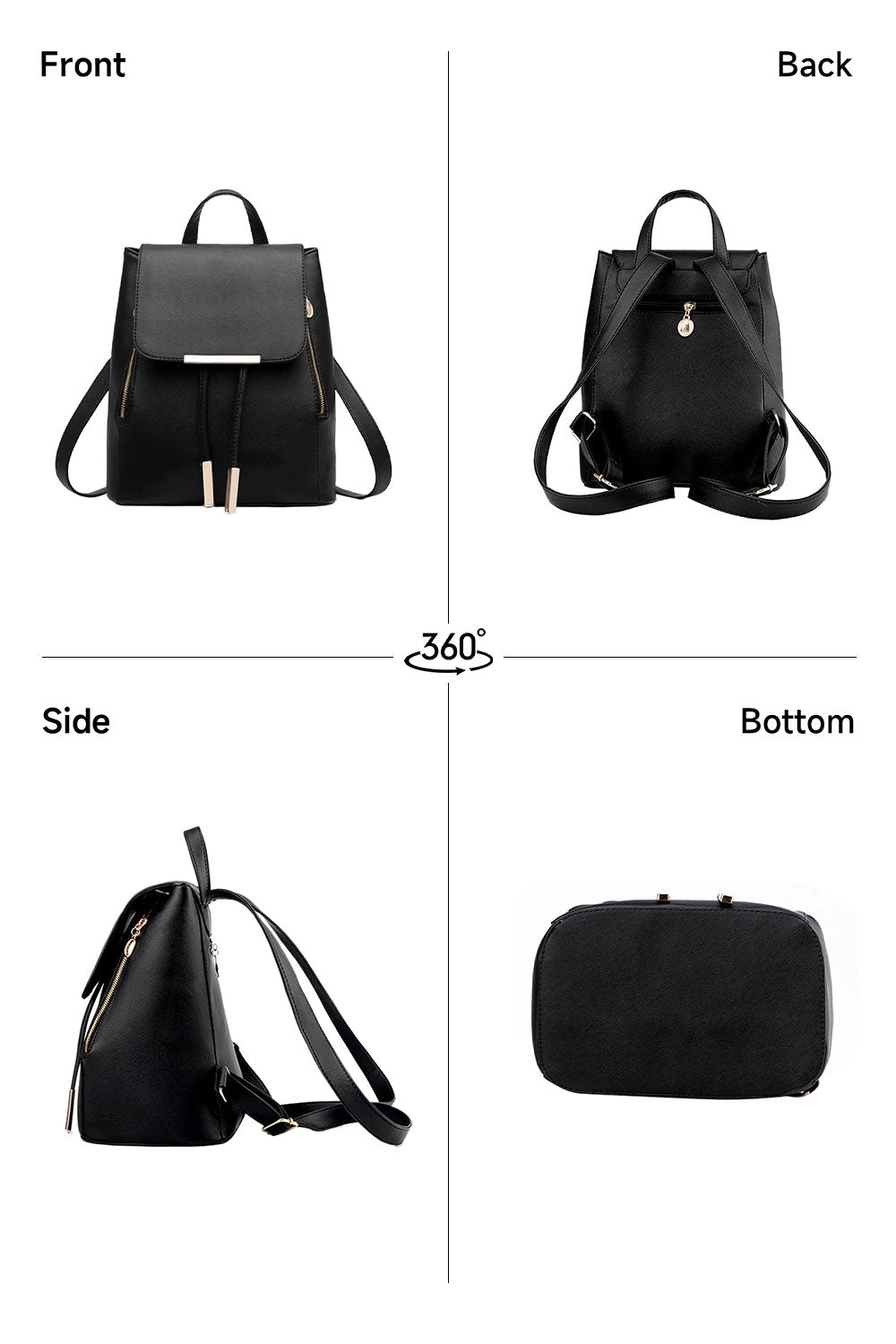 Black College-style Backpacks Made of PU Leather