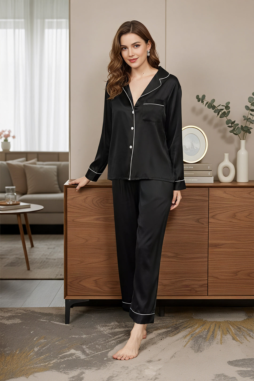 Solid Color Ice Silk Pyjama Set