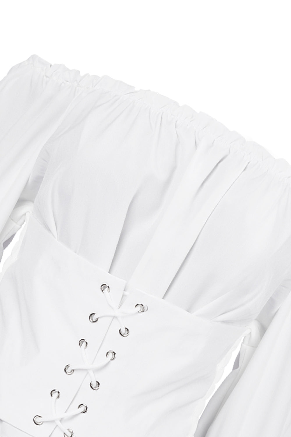 Long-sleeved Off-the-shoulder Blouse with a Cinched Waist and Short Length