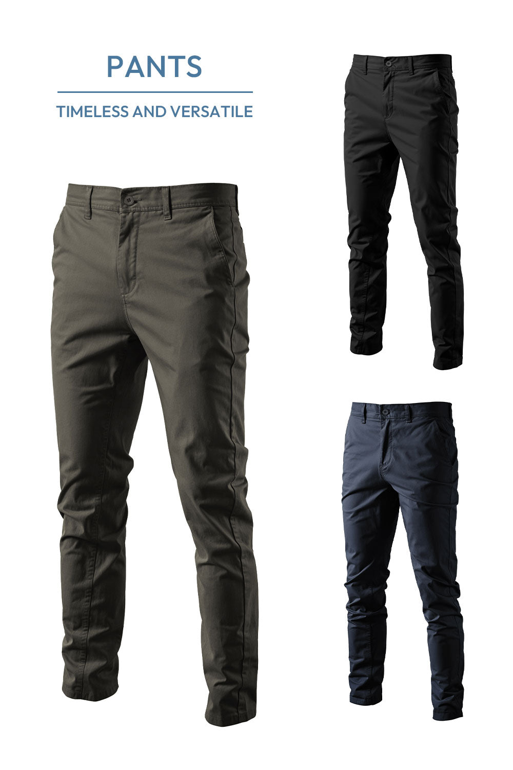 Straight Leg Chinos Trousers for Business Casual