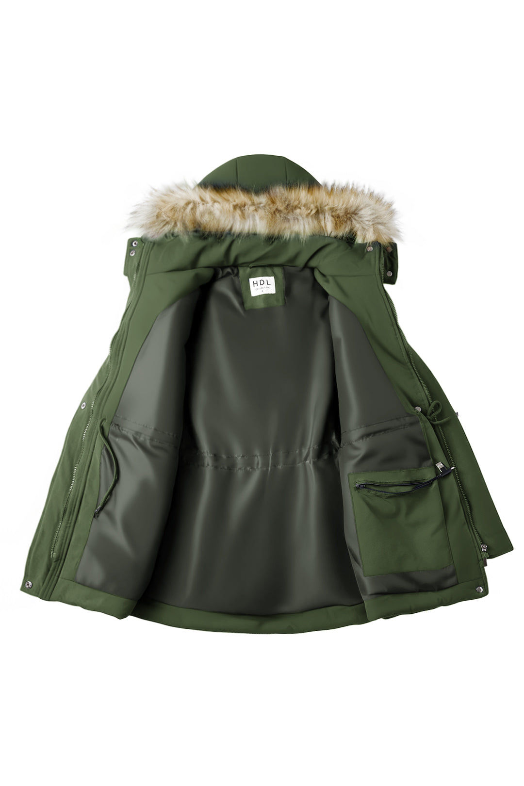 Heated Hooded Nipped Waist Winter Puffer Coat