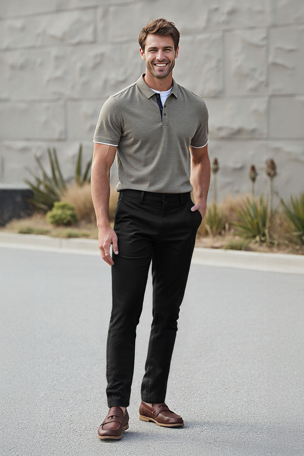 Straight Leg Chinos Trousers for Business Casual