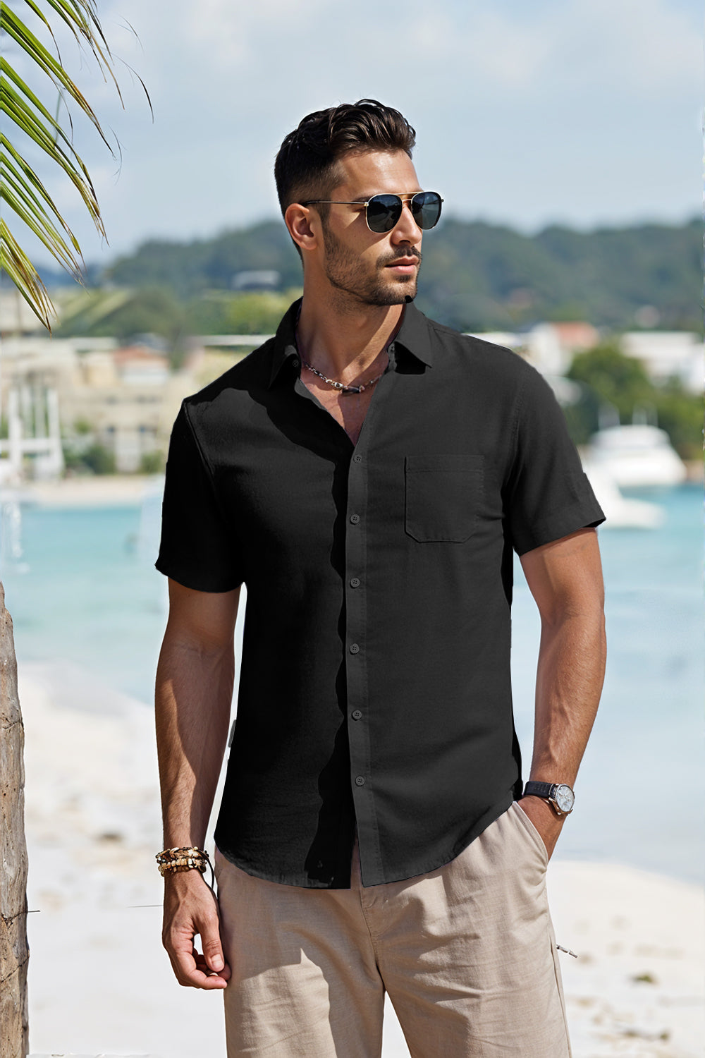 Men's Cotton Short sleeve Shirt in Solid Color