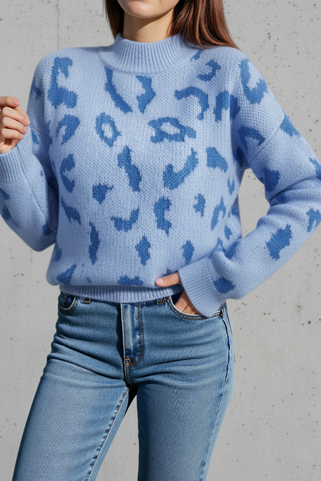 Leopard Print High Neck Jumper