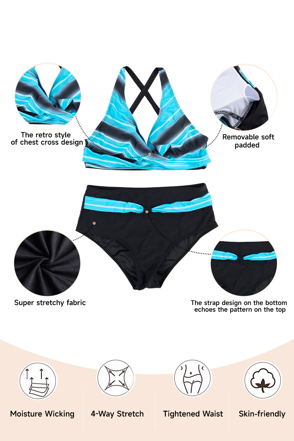 Women Two Piece V-Neckline Bikini Swimsuit