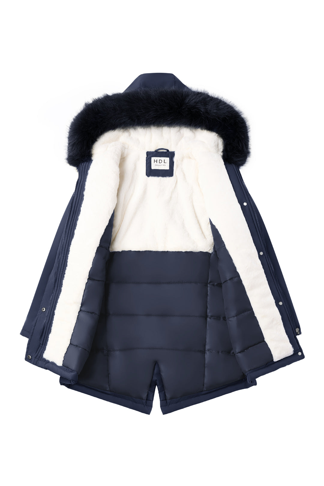 Versatile minimalist puffer coat with hood and fur collar