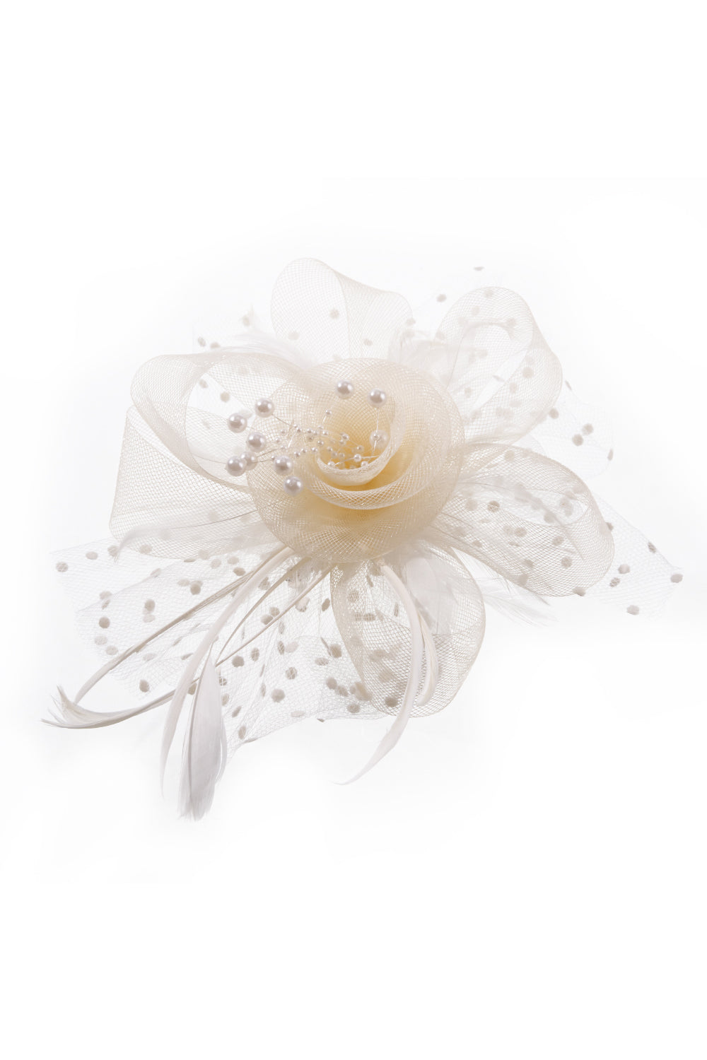 Dual - use Headband & Barrette with Netting, Flower and Feather Designs