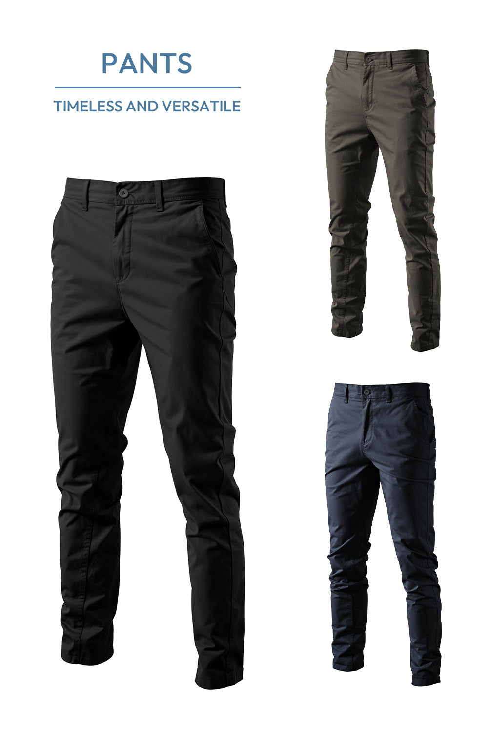 Straight Leg Chinos Trousers for Business Casual