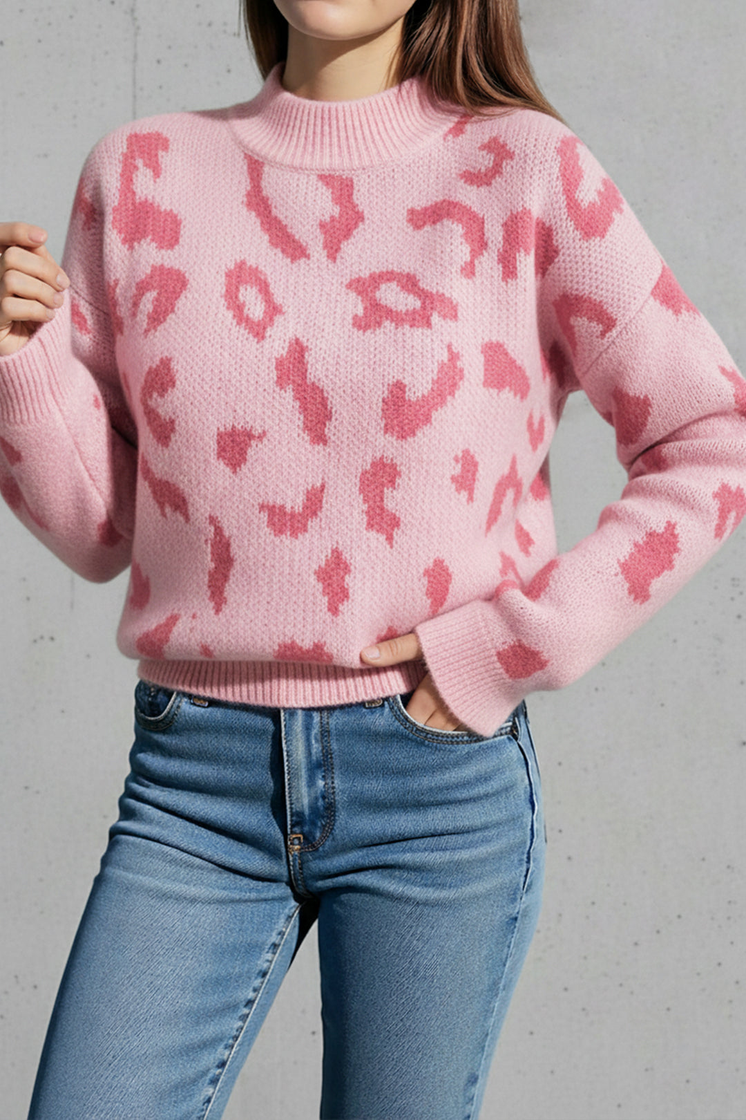 Leopard Print High Neck Jumper