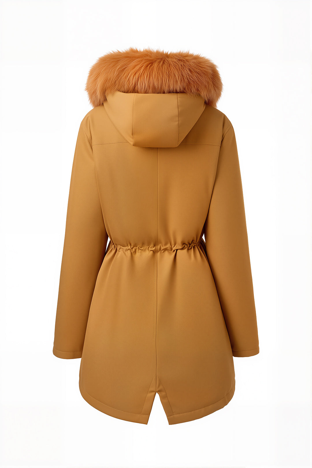Versatile minimalist puffer coat with hood and fur collar