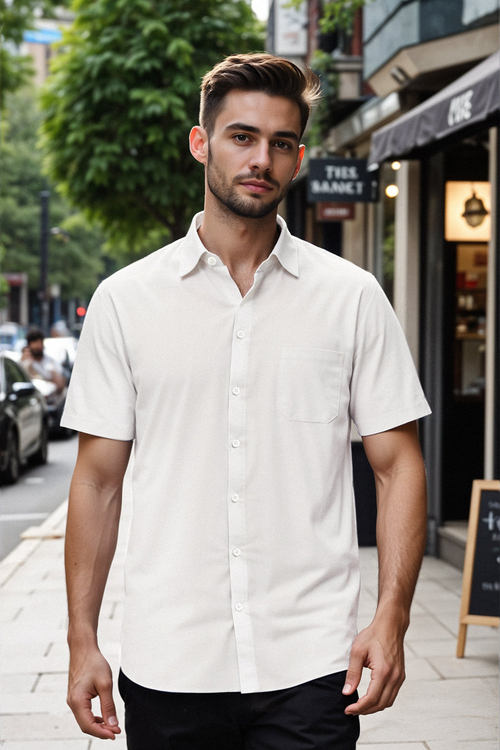 Men's Cotton Short sleeve Shirt in Solid Color