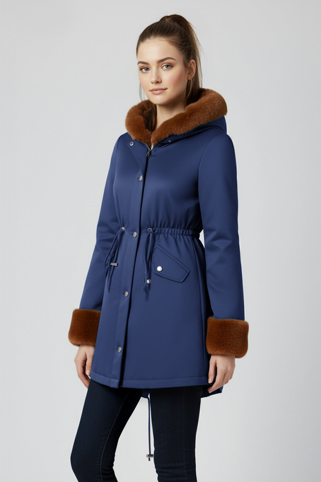 Midi Fur Collar Nipped Waist Warm Puffer Coat
