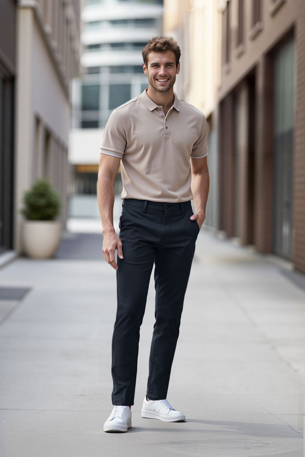Straight Leg Chinos Trousers for Business Casual