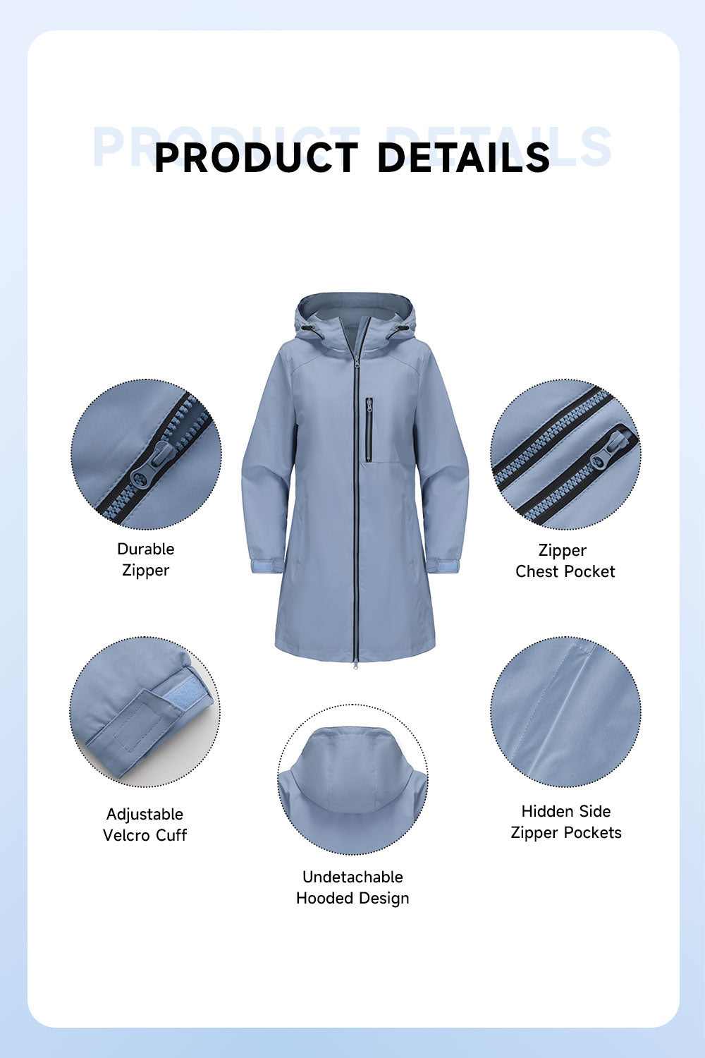 Windproof Trench Coat with Detachable Hood