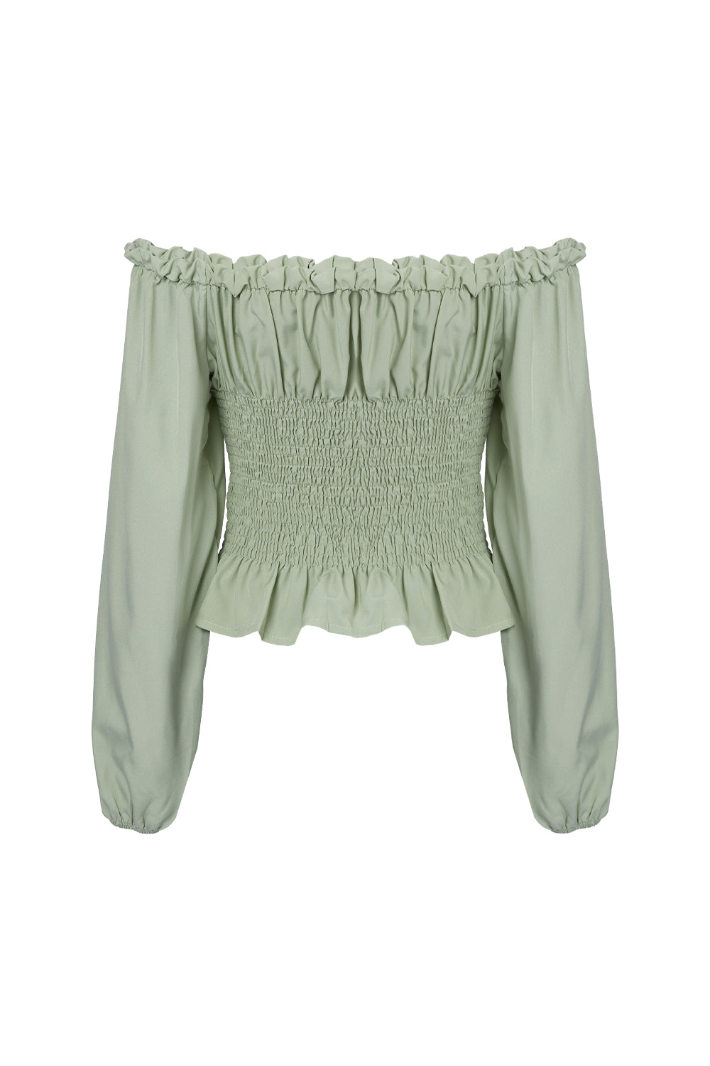 Long-sleeved Off-the-shoulder Blouse with a Cinched Waist and Short Length