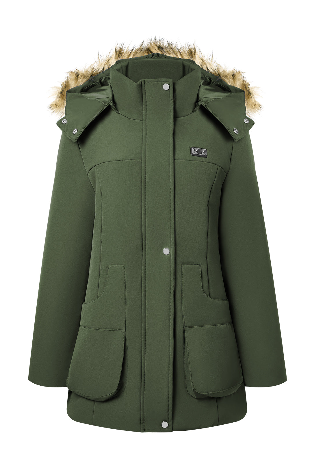 Heated Hooded Nipped Waist Winter Puffer Coat