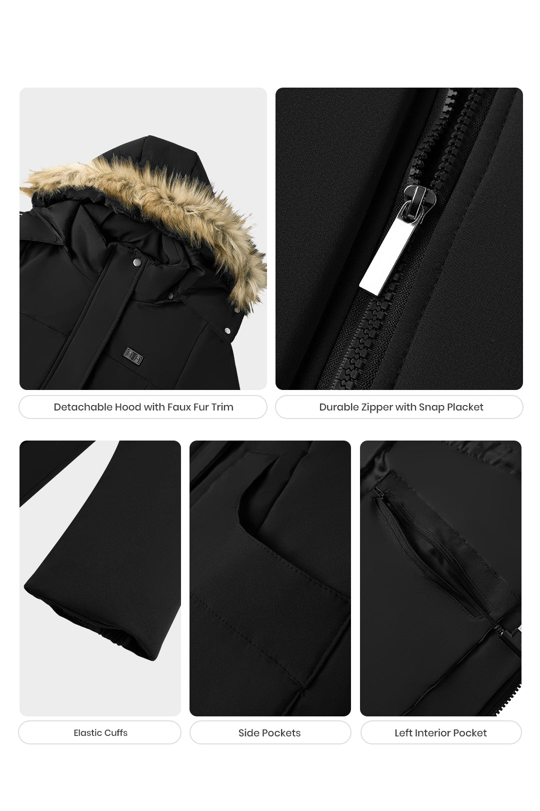 Heated Hooded Nipped Waist Winter Puffer Coat