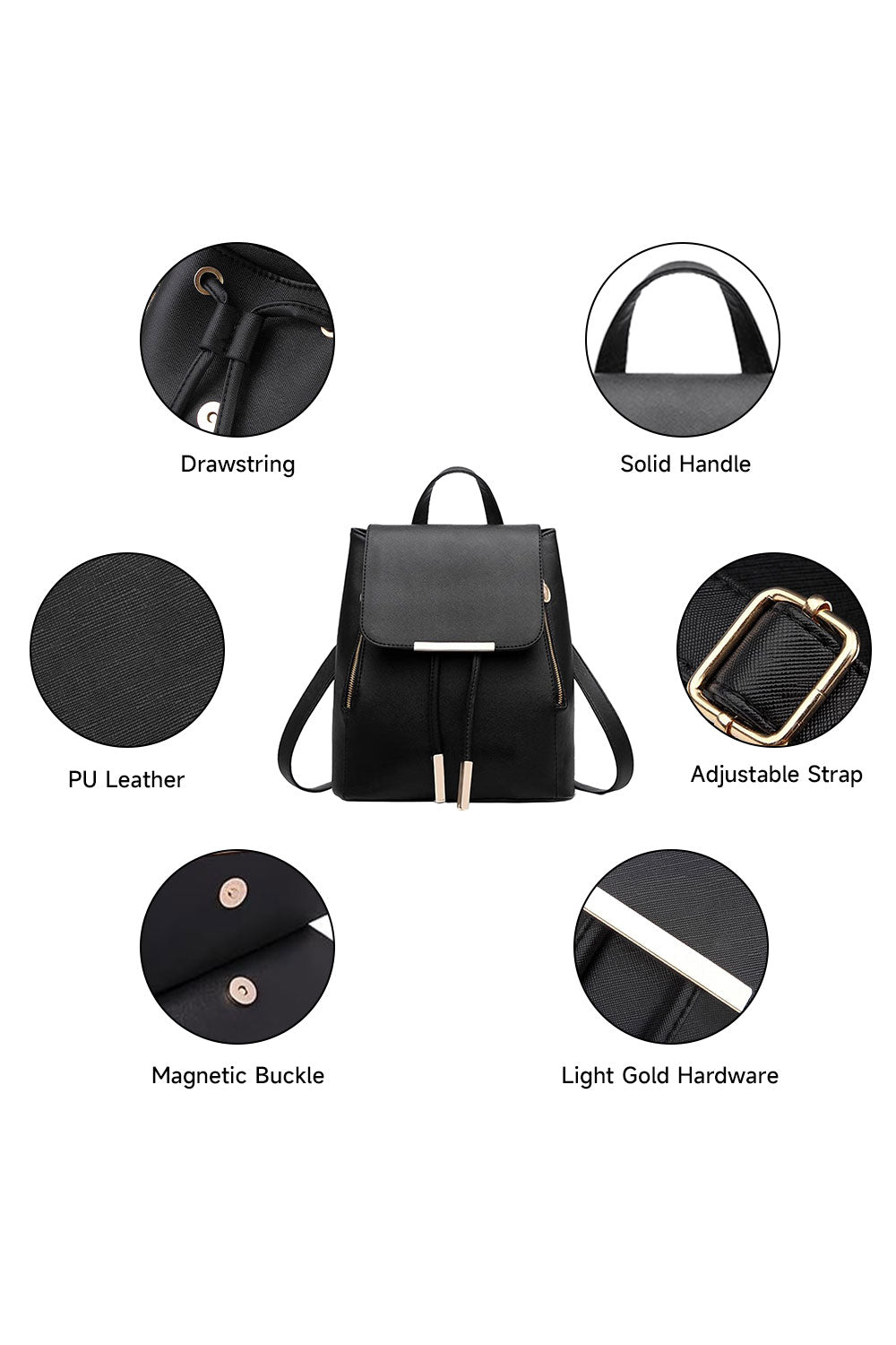 Black College-style Backpacks Made of PU Leather