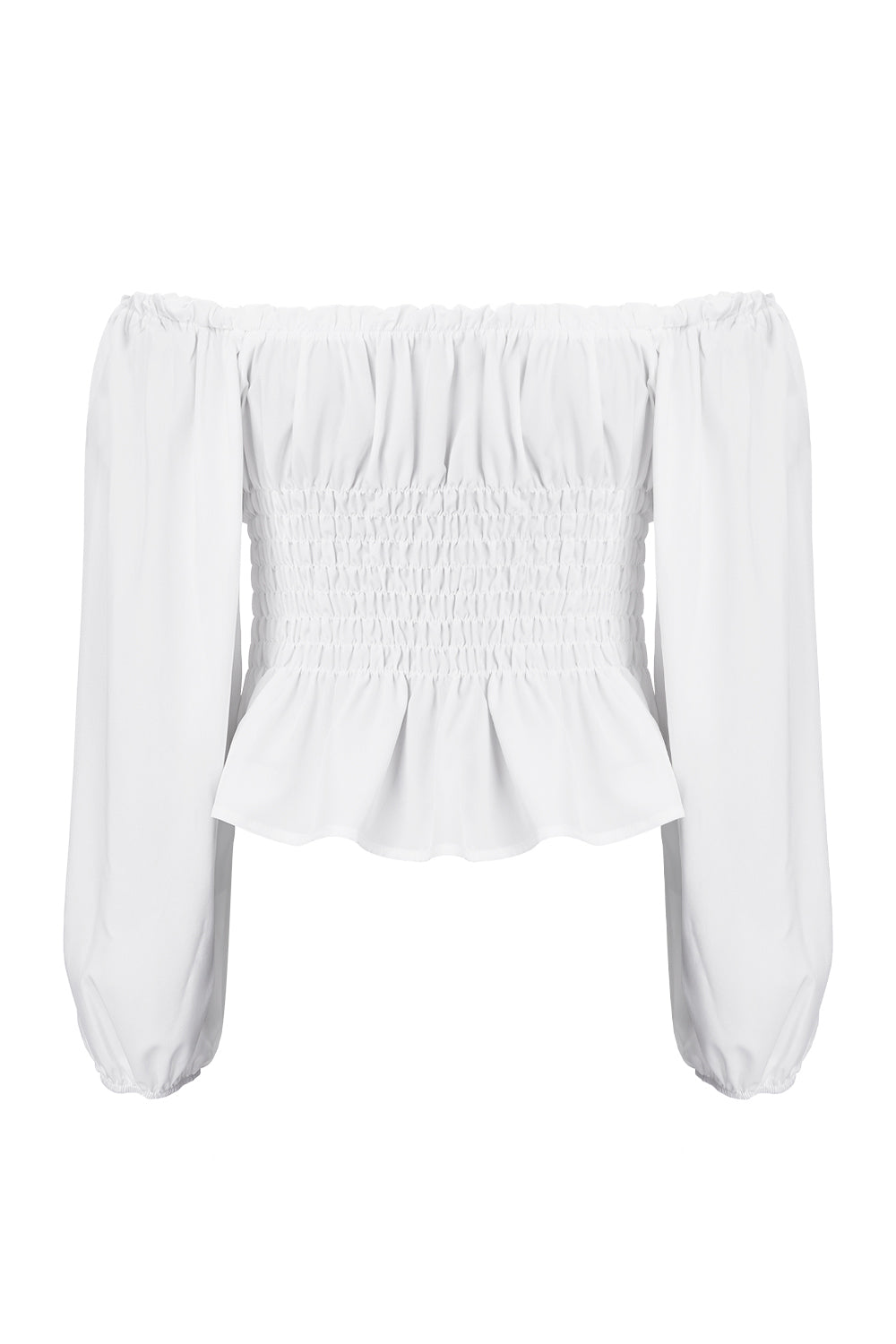 Long-sleeved Off-the-shoulder Blouse with a Cinched Waist and Short Length