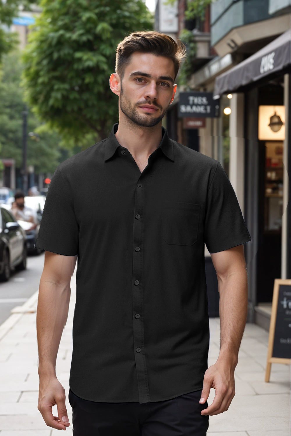 Men's Cotton Short sleeve Shirt in Solid Color