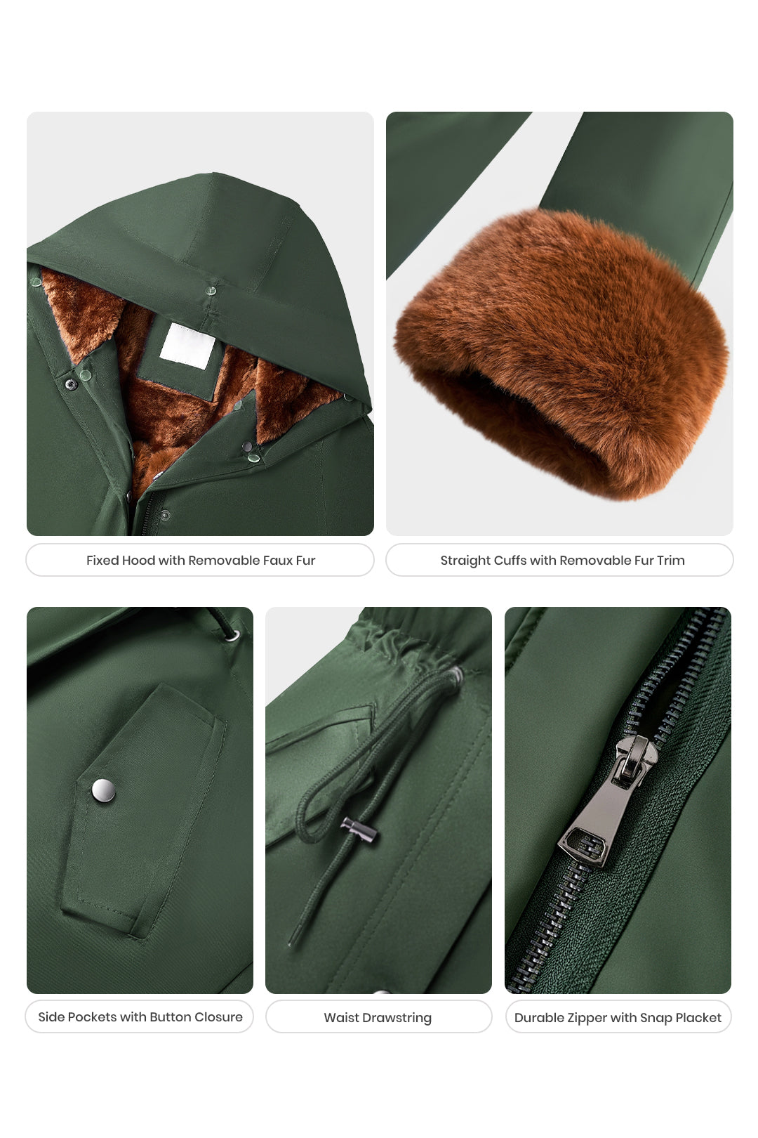 Midi Fur Collar Nipped Waist Warm Puffer Coat