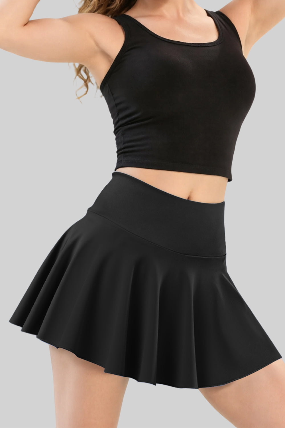 High - waisted Pleated Mini Skirt in Skort Style