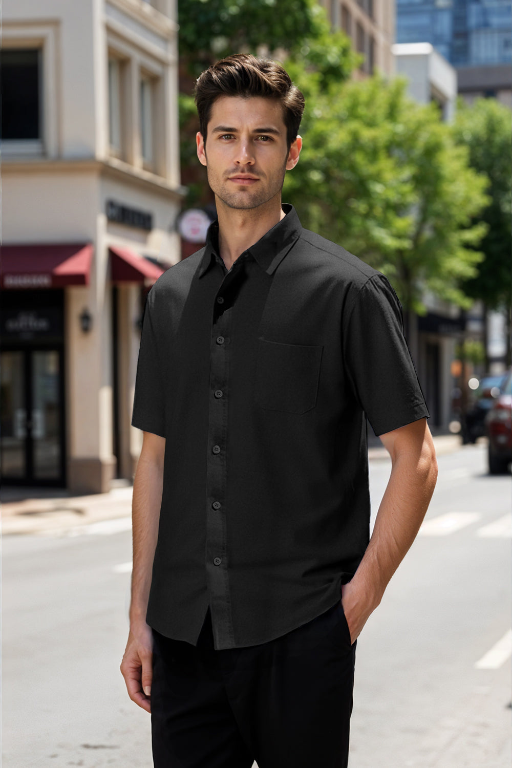 Men's Cotton Short sleeve Shirt in Solid Color