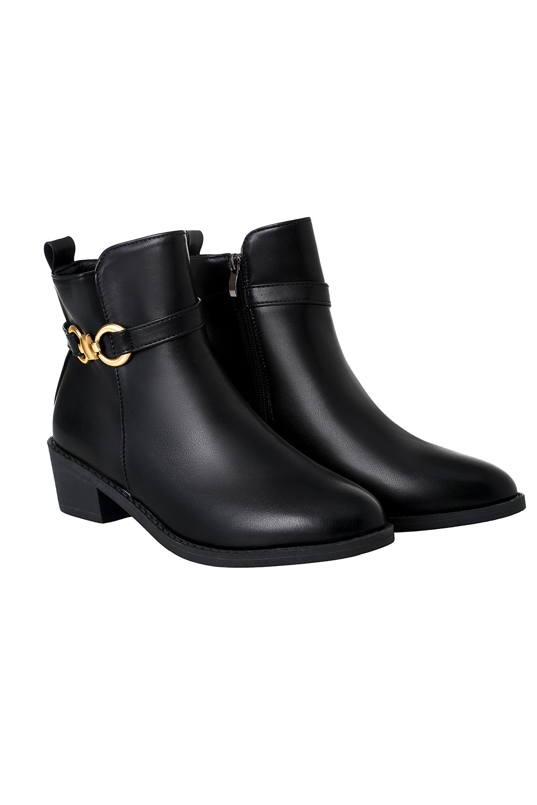 British Style Pointed Toe Ankle Boots with Gold Metal Buckle