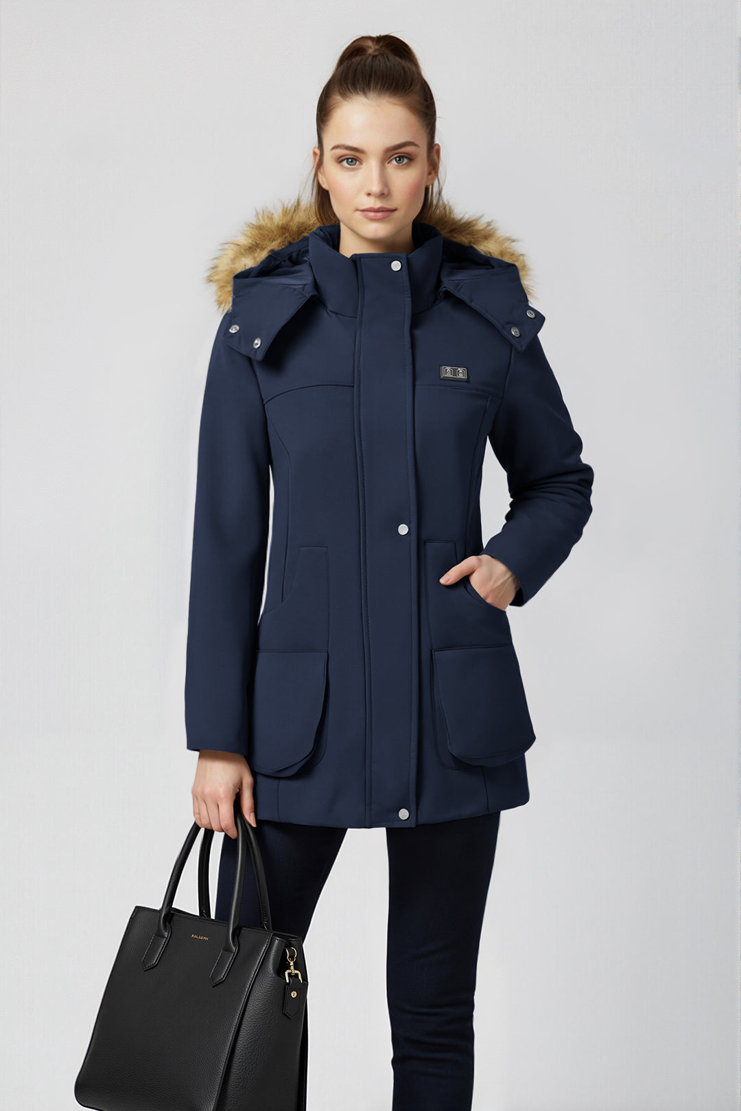 waist winter puffer coat #oran_Navy
