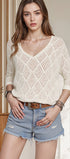 Solid Color Cutout Knit Top #oran_White