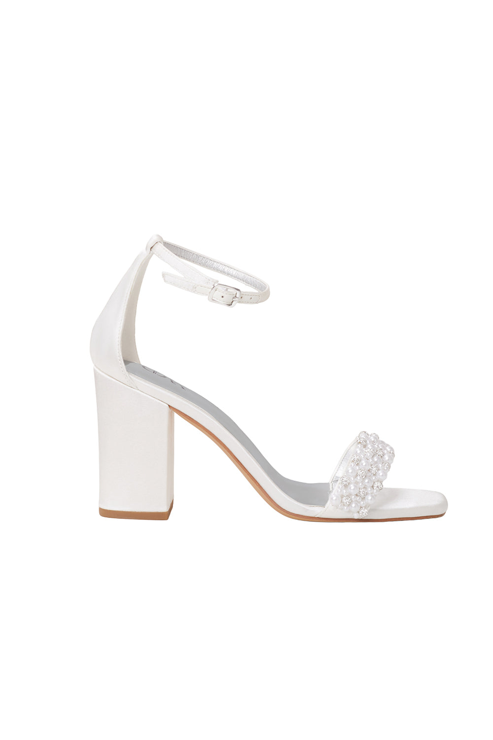 Pearl-Embellished Two-Part Block High Heel Sandals