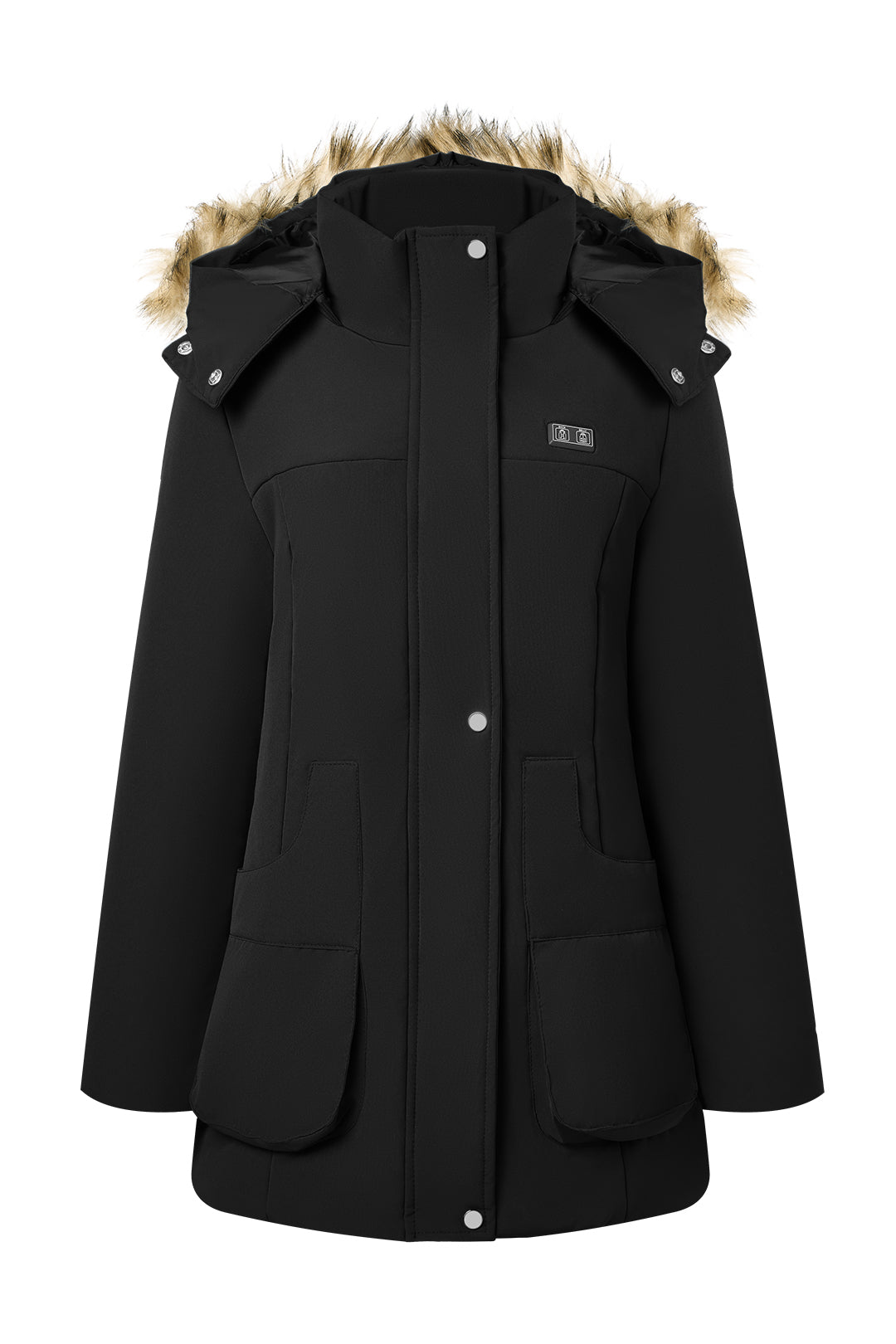 Heated Hooded Nipped Waist Winter Puffer Coat