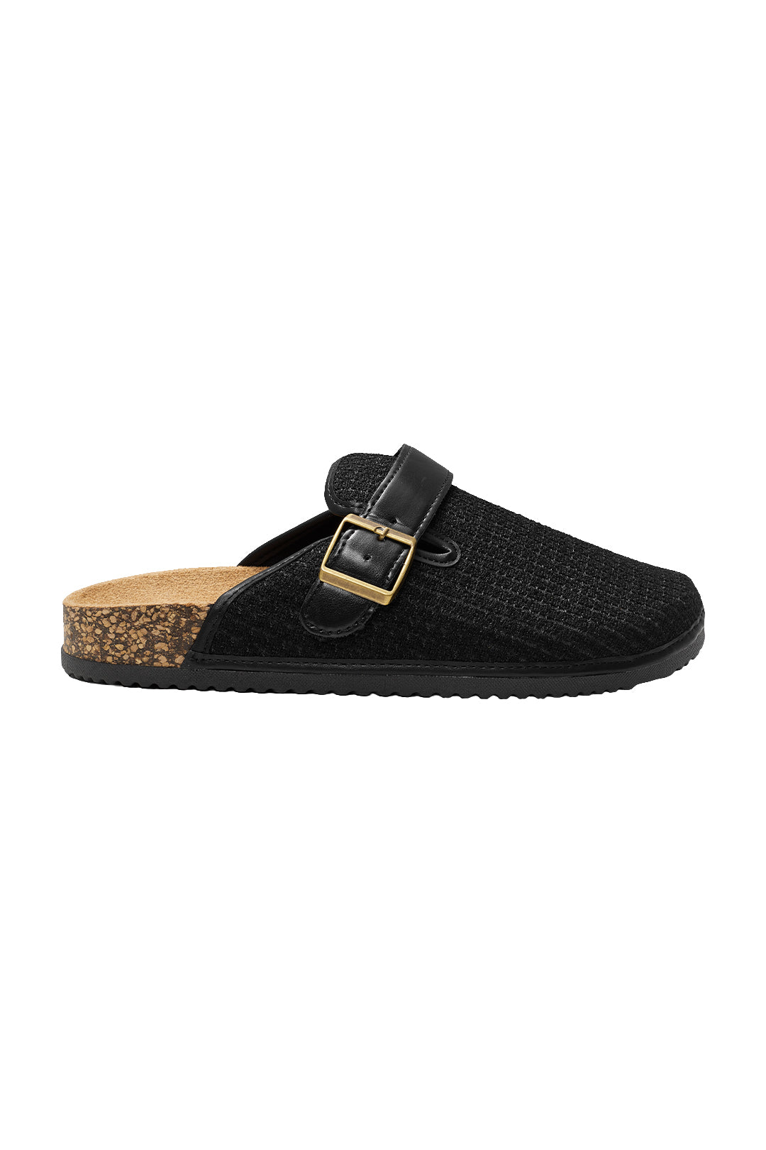 Woven Plush Fabric Mules with adjustable buckle