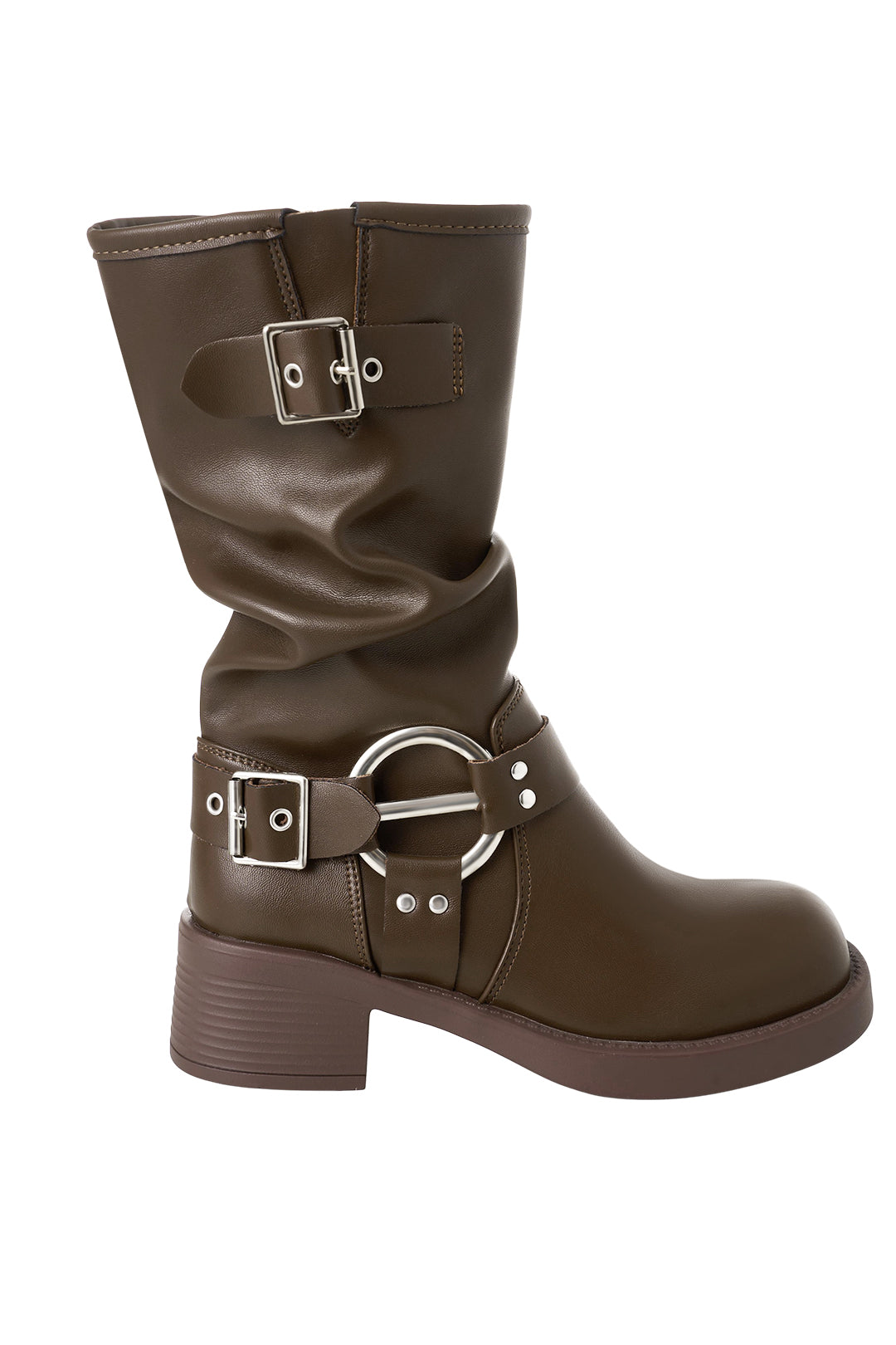 PU Leather Western-Style Cowboy Boots with Belt Buckle