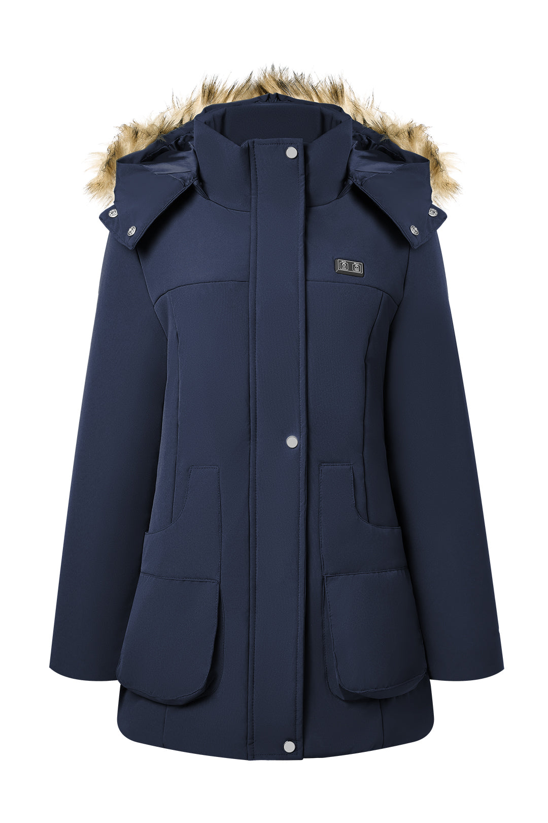 Heated Hooded Nipped Waist Winter Puffer Coat