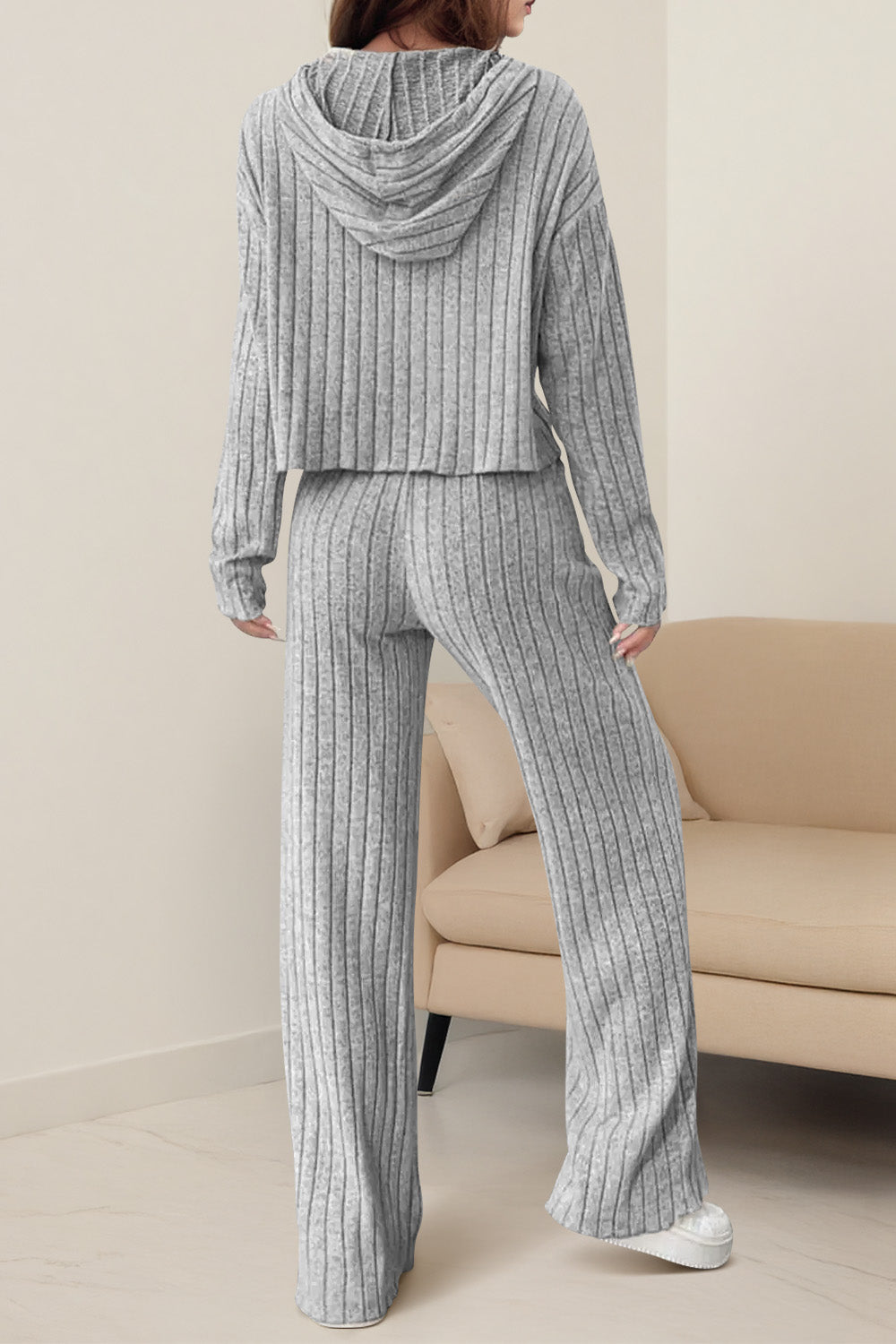 Knit Striped Loungewear Set #oran_Light Gray