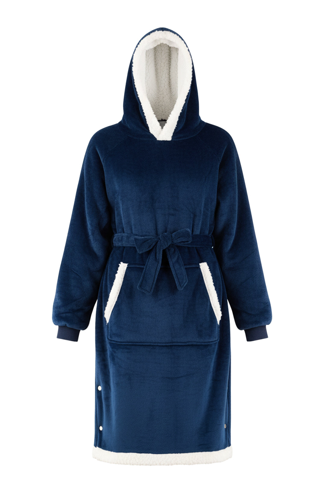 Tie Waist Big Pocket Fleece Lined Hooded Loungewear