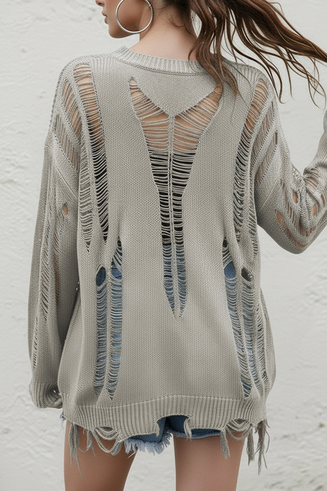 Cutout Knitted Jumper #oran_Gray