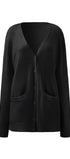 V-Neck Knit Cardigan #oran_Black