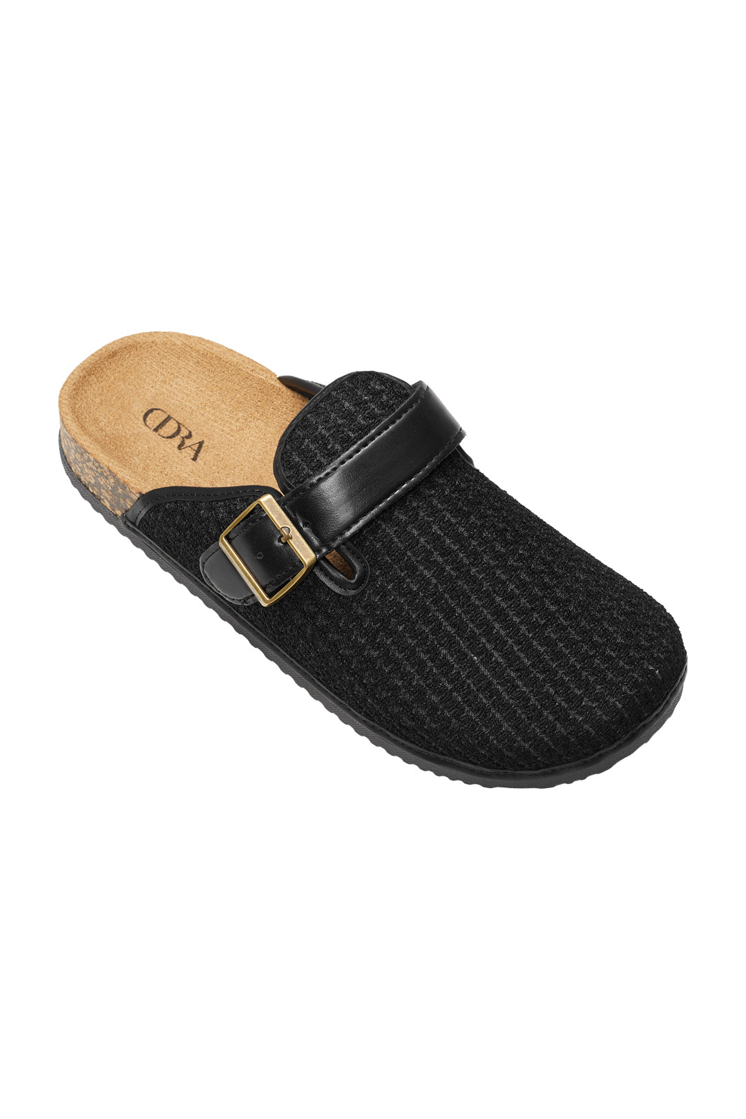 Woven Plush Fabric Mules with adjustable buckle